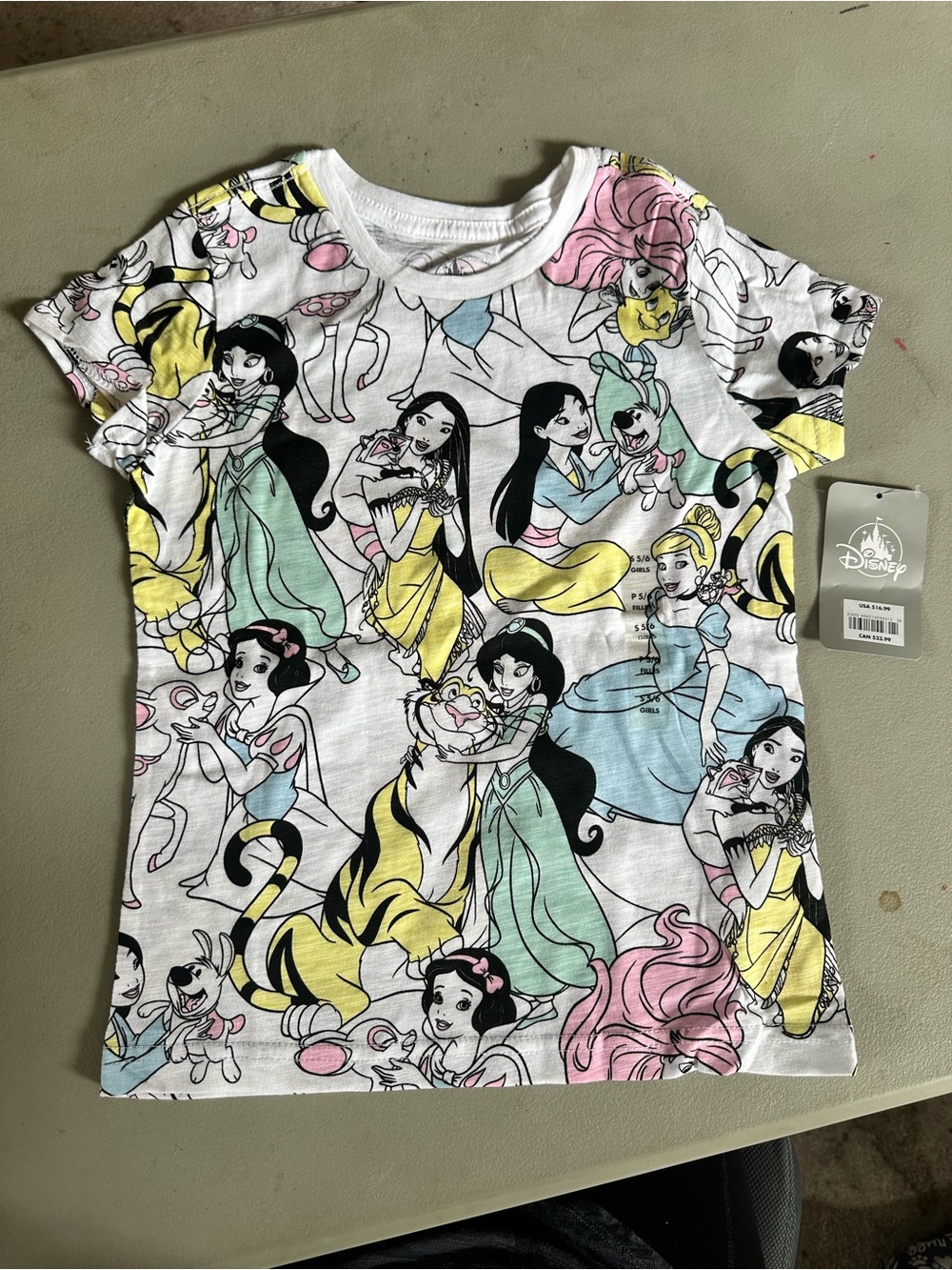 Disney White Princess Print Short Sleeve Tee with Pastel Accents